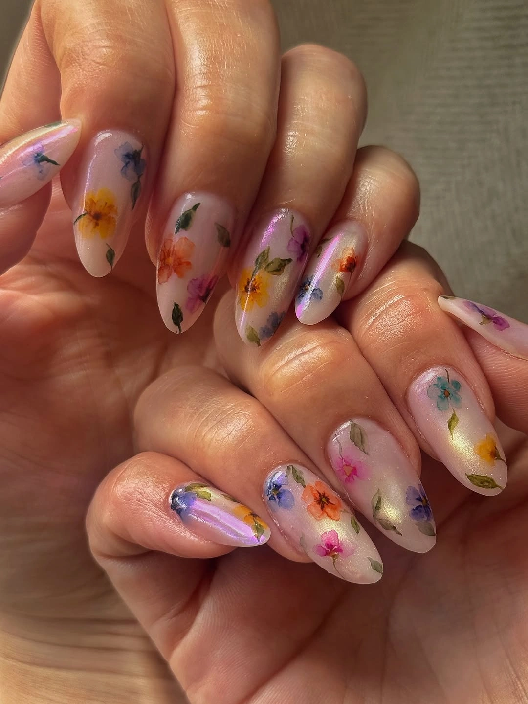 romantic fall wedding nails 2026 Pressed Wildflower Garden Nails