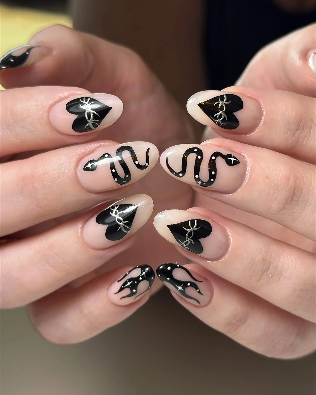 spooky halloween nail art 2026 Black Hearts and Gothic Waves