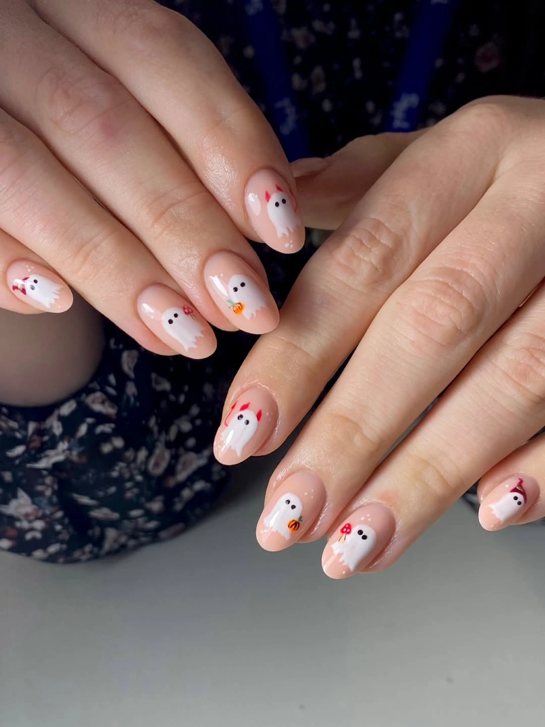 spooky halloween nail art 2026 Cute Little Ghosts for Short Halloween Nails