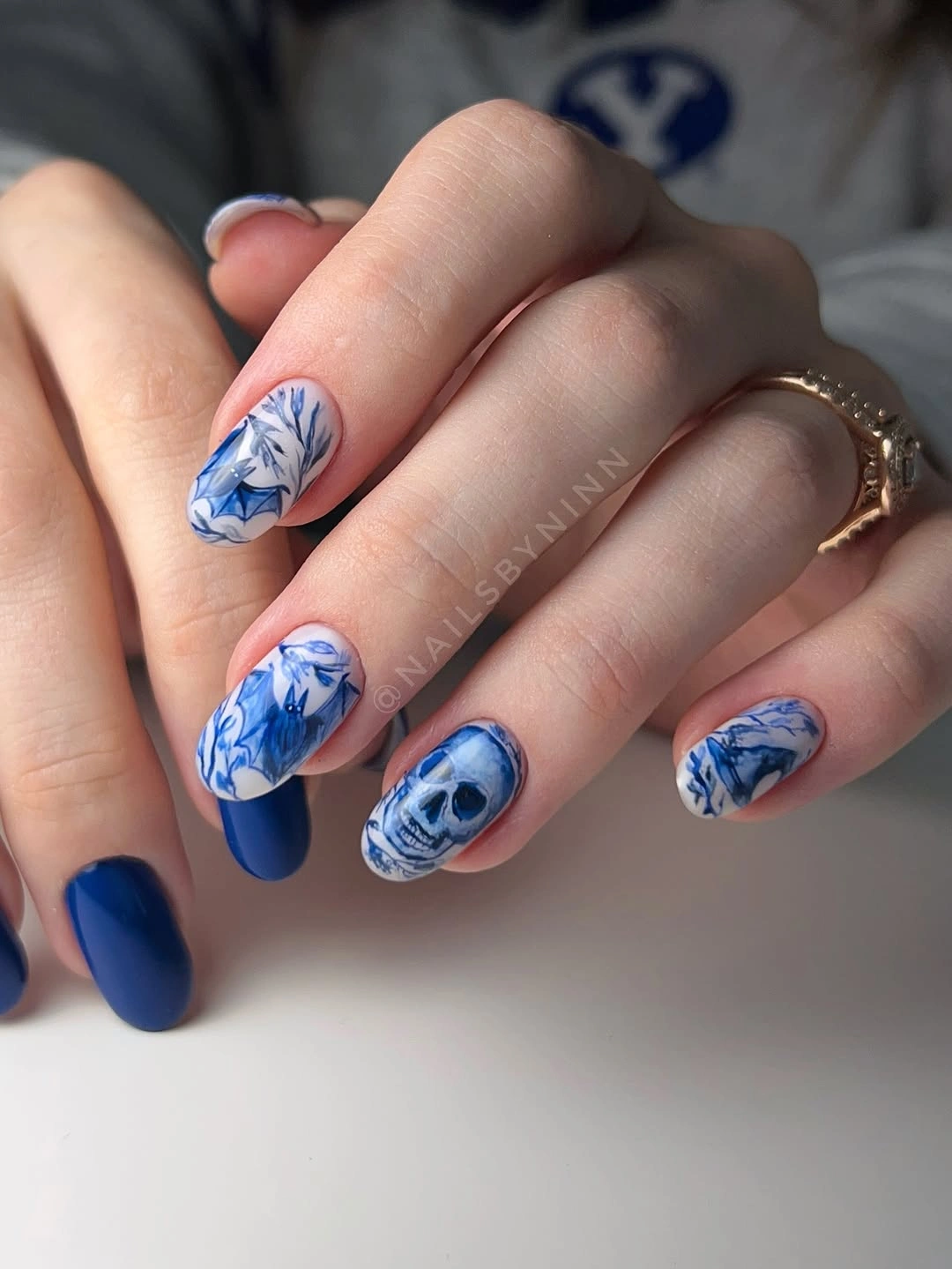 spooky halloween nail art 2026 Blue Gothic Halloween Nail Art