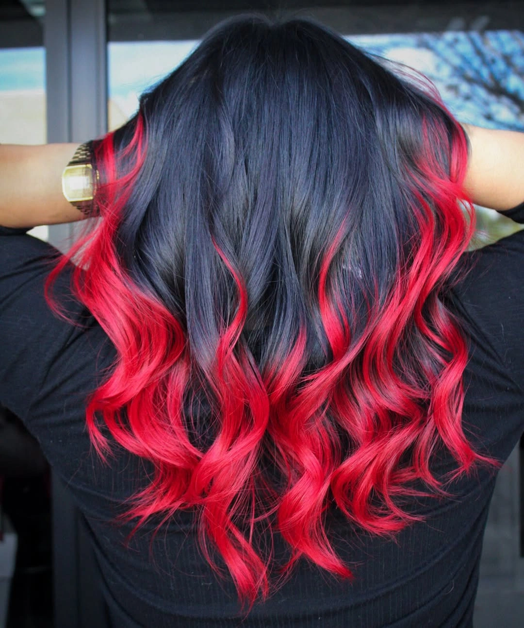 stunning september hair colour trends 2026 Black Waves With Fiery Red Ends