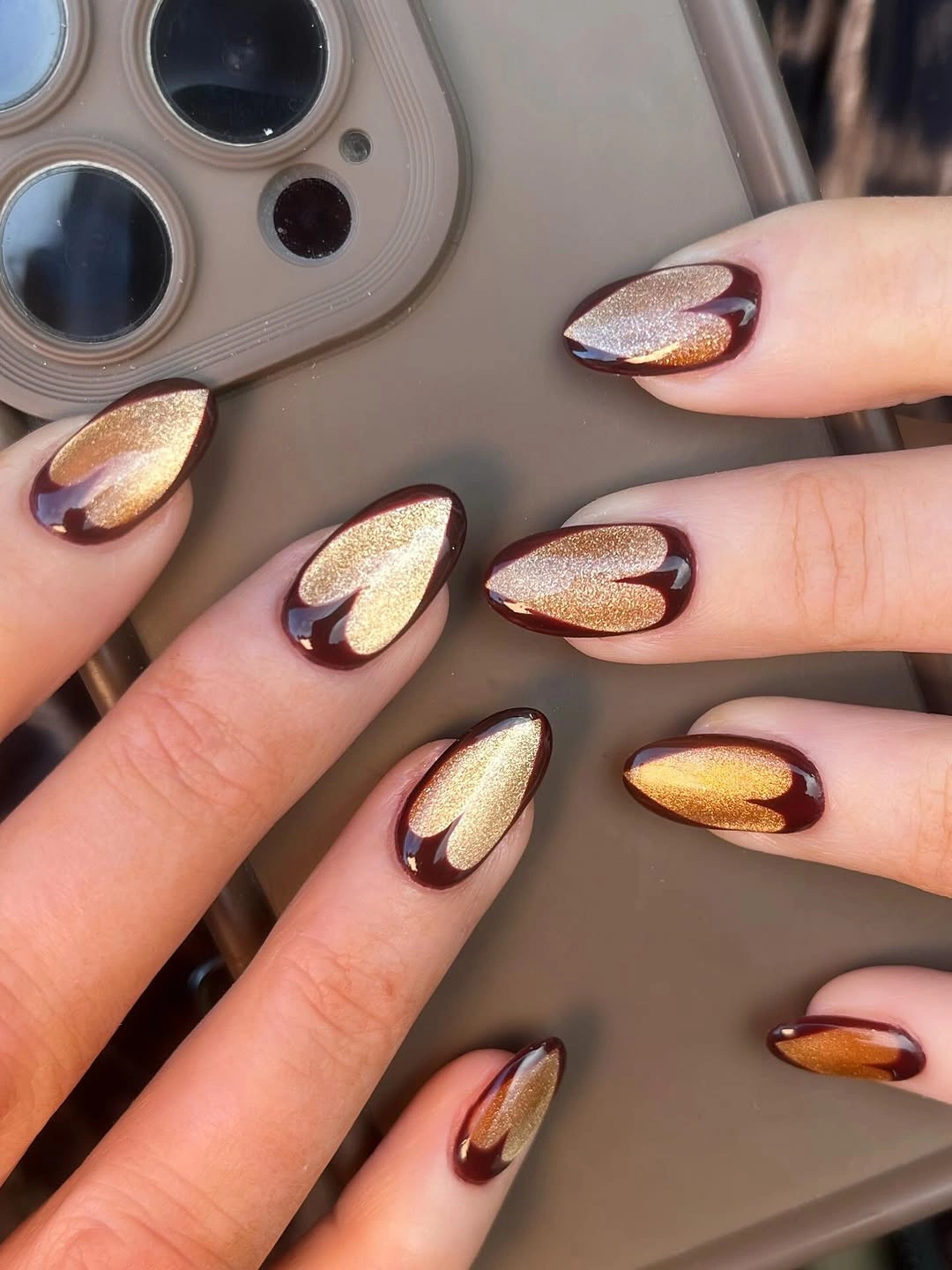 stylish fall dip nails 2026 Chocolate and Molten Gold Nails