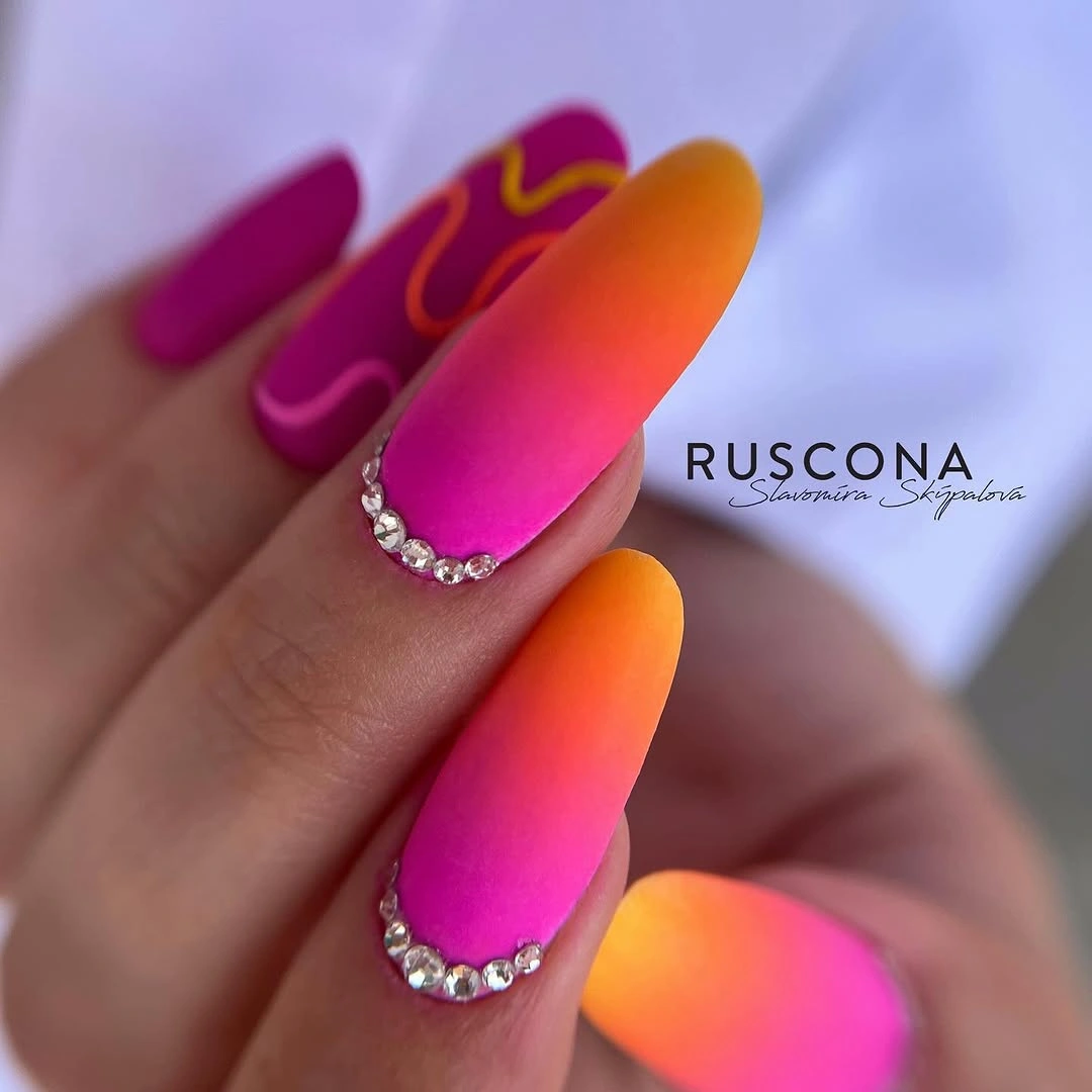 stylish fall dip nails 2026 Sunset Ombre with Crystal Cuticles
