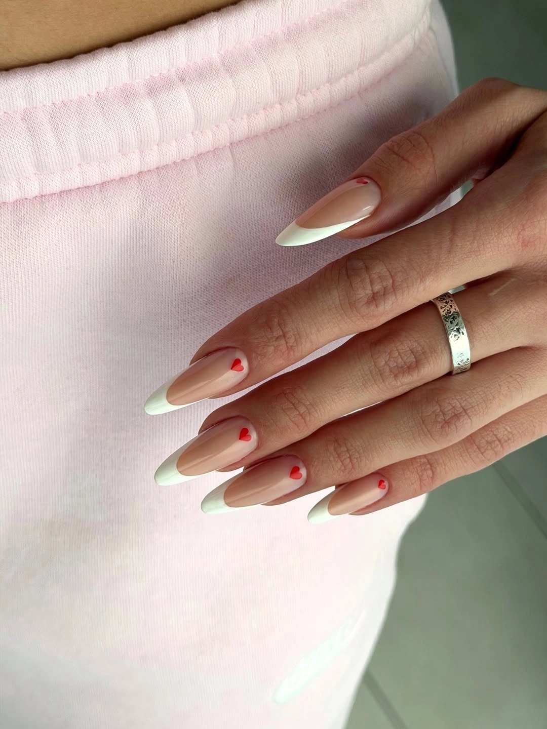 stylish fall french nails 2026 Minimal Heart French Almond
