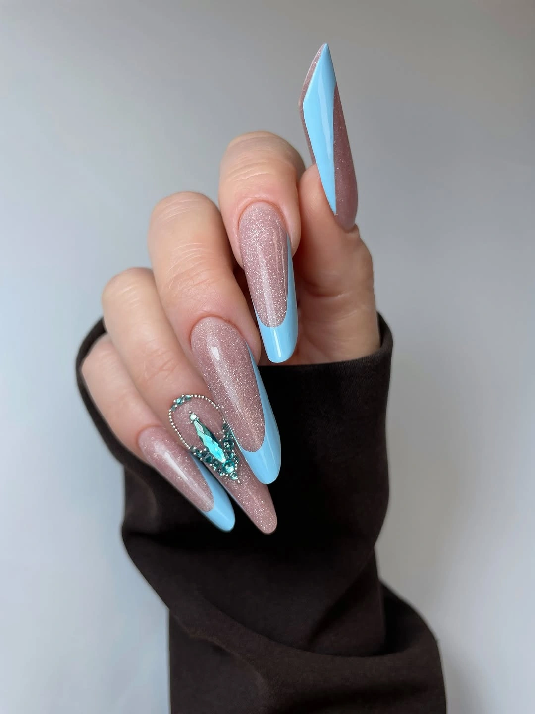 stylish fall french nails 2026 Blue French Tips That Brighten Moody Fall Days