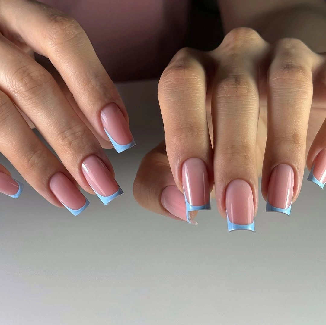 stylish fall french nails 2026 Sky Blue French Tips With Minimalist Finish