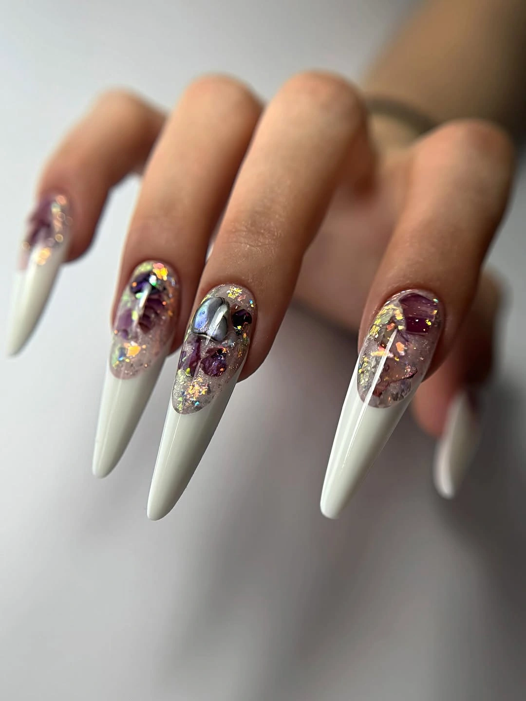 stylish fall french nails 2026 Glitter Crystal French Drama