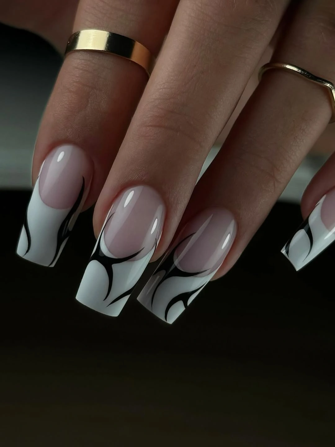 stylish fall french nails 2026 Modern Graphic French Lines