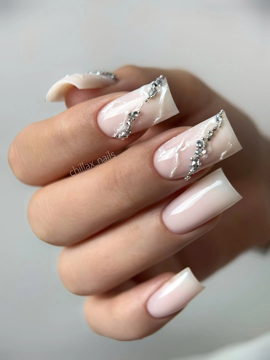 stylish fall gel nails ideas 2026 Elegant White Gel Nails With Crystal Details