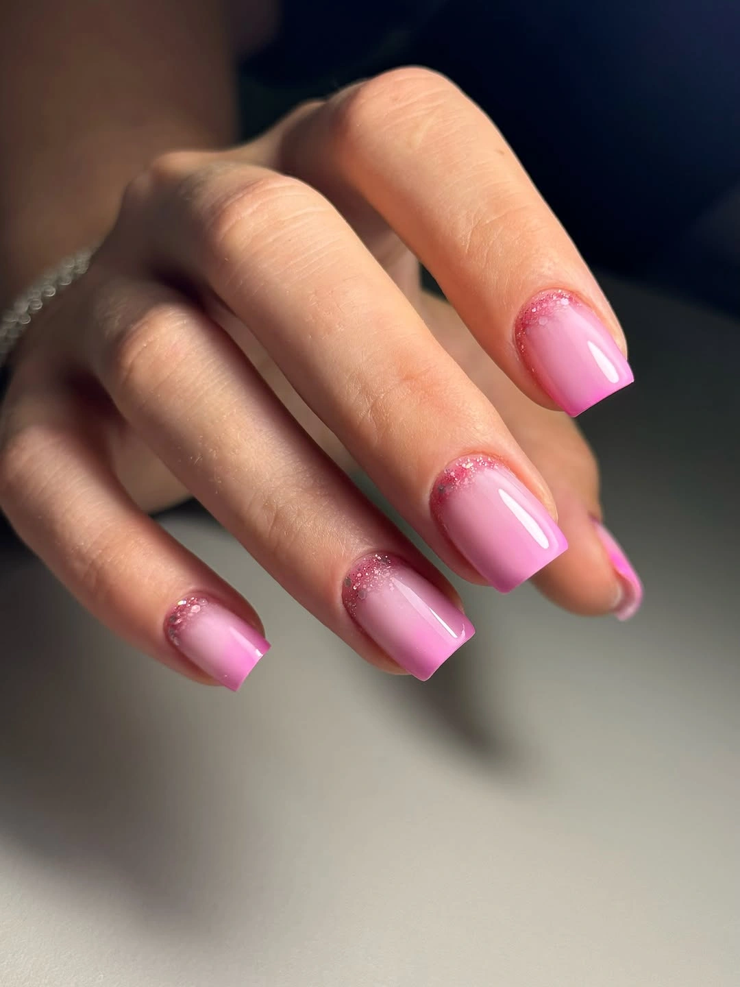 stylish fall gel nails ideas 2026 Soft Pink Gel With Glittered Cuticles