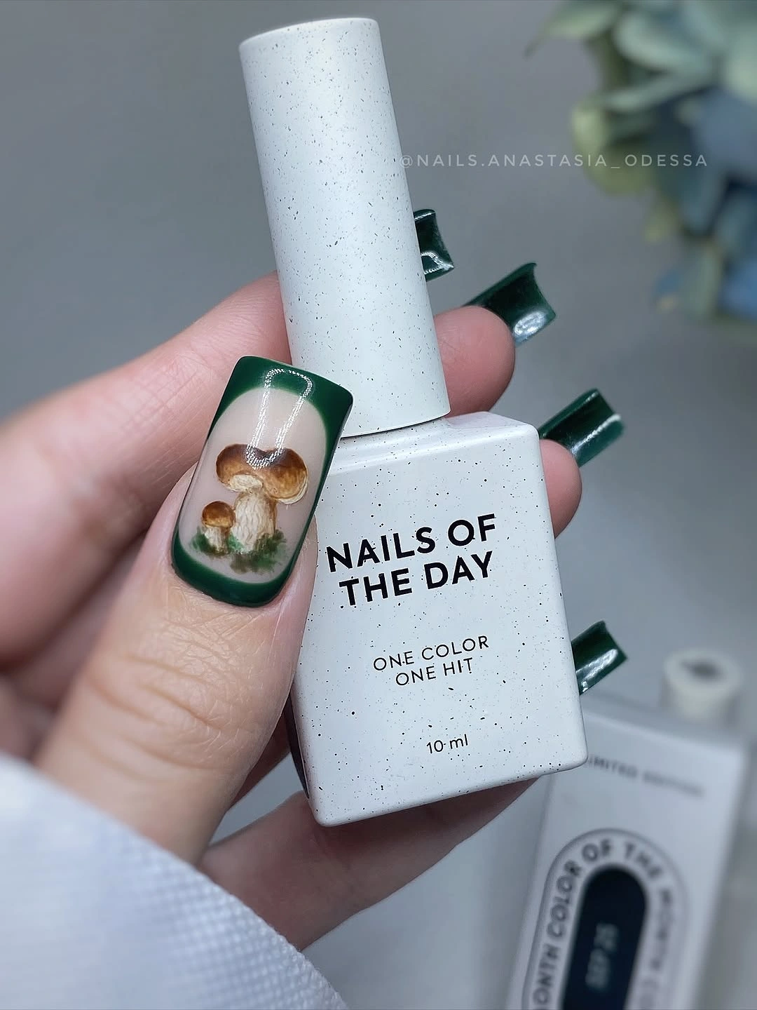 stylish fall gel nails ideas 2026 Forest Green Mushroom Nail Art