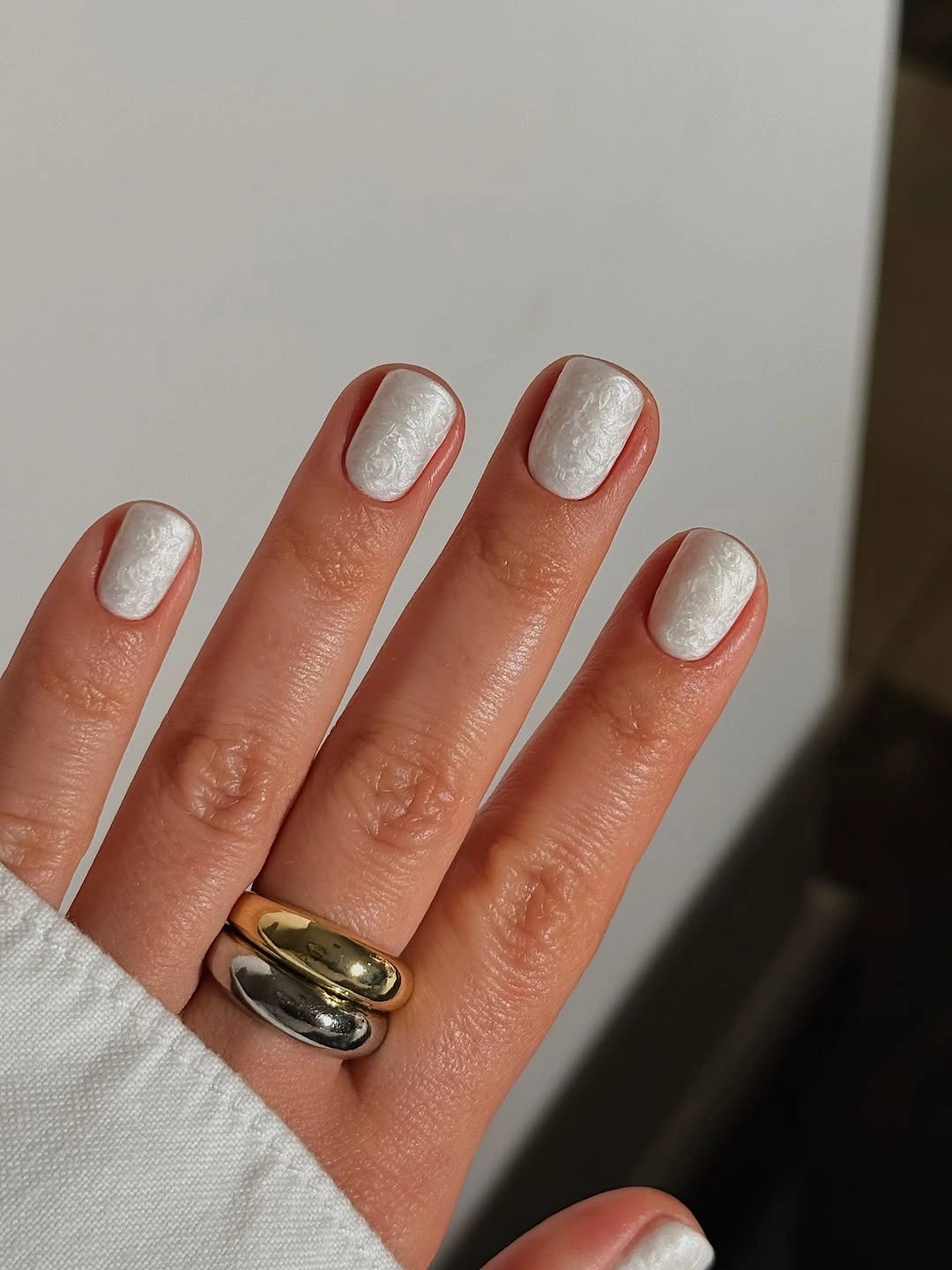 stylish fall gel nails ideas 2026 Textured White Pearl Nails