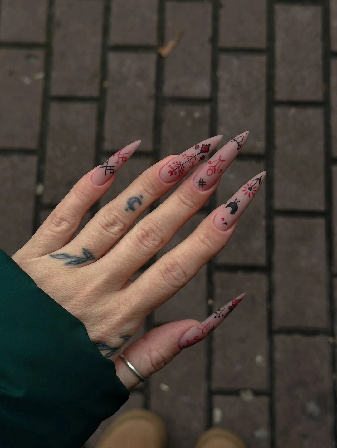 stylish fall gel nails ideas 2026 Long Autumn Nails With Delicate Burgundy Art