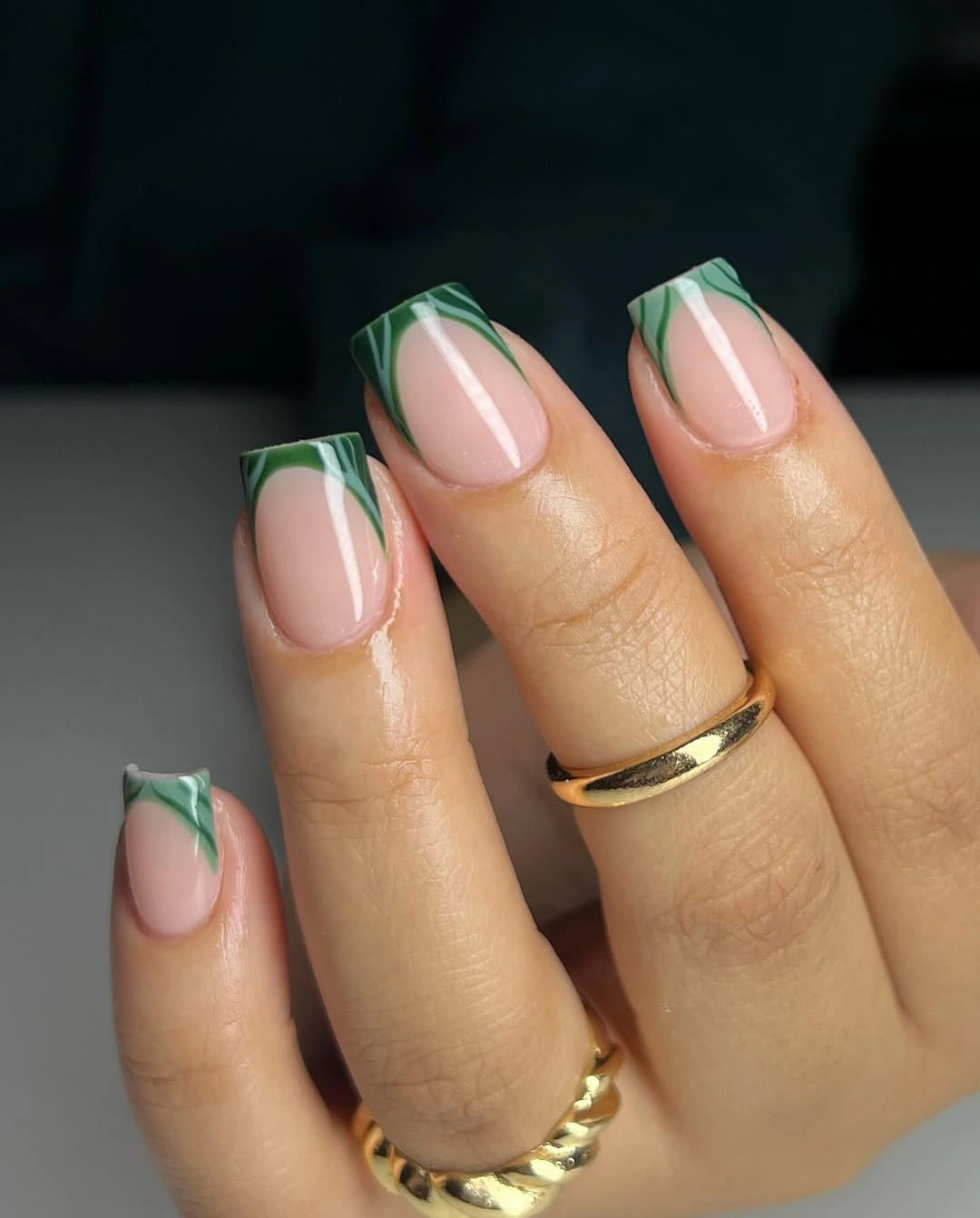 stylish fall nail designs square shape 2026 Botanical Green French Tips That Feel Fresh for Fall