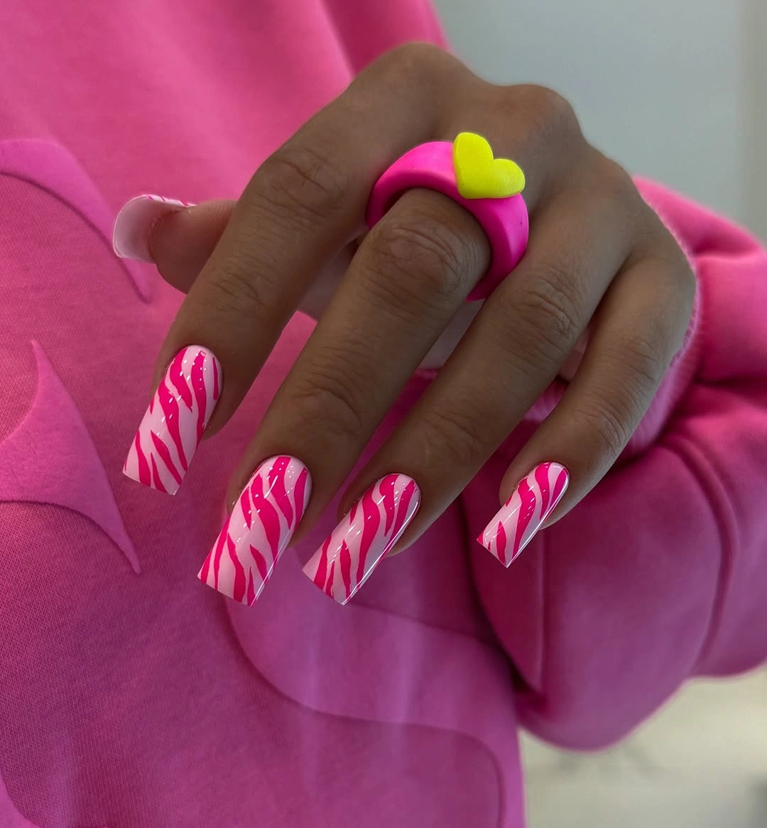 stylish fall nail designs square shape 2026 Bright Pink Zebra Nails That Prove Fall Can Still Be Fun