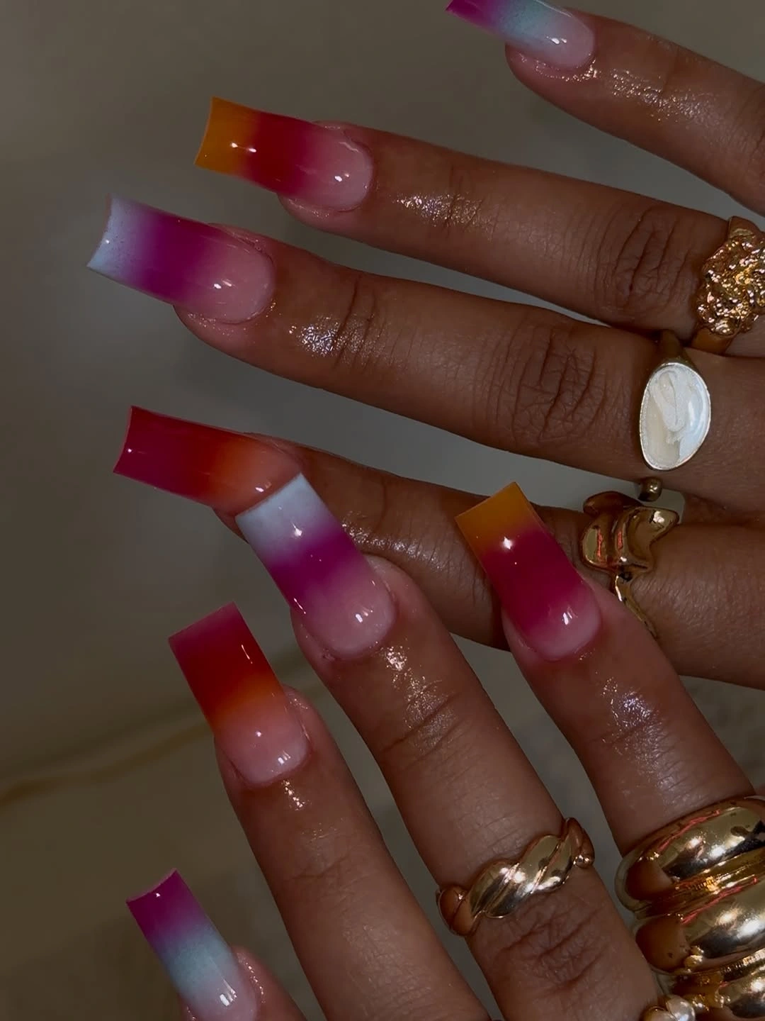 stylish fall nail designs square shape 2026 Sunset Ombre Square Nails With Bold Color