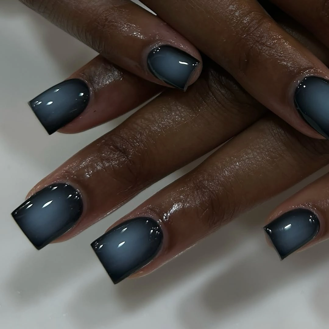 stylish fall nails for brown skin tone Smoky Blue Short Square Nails