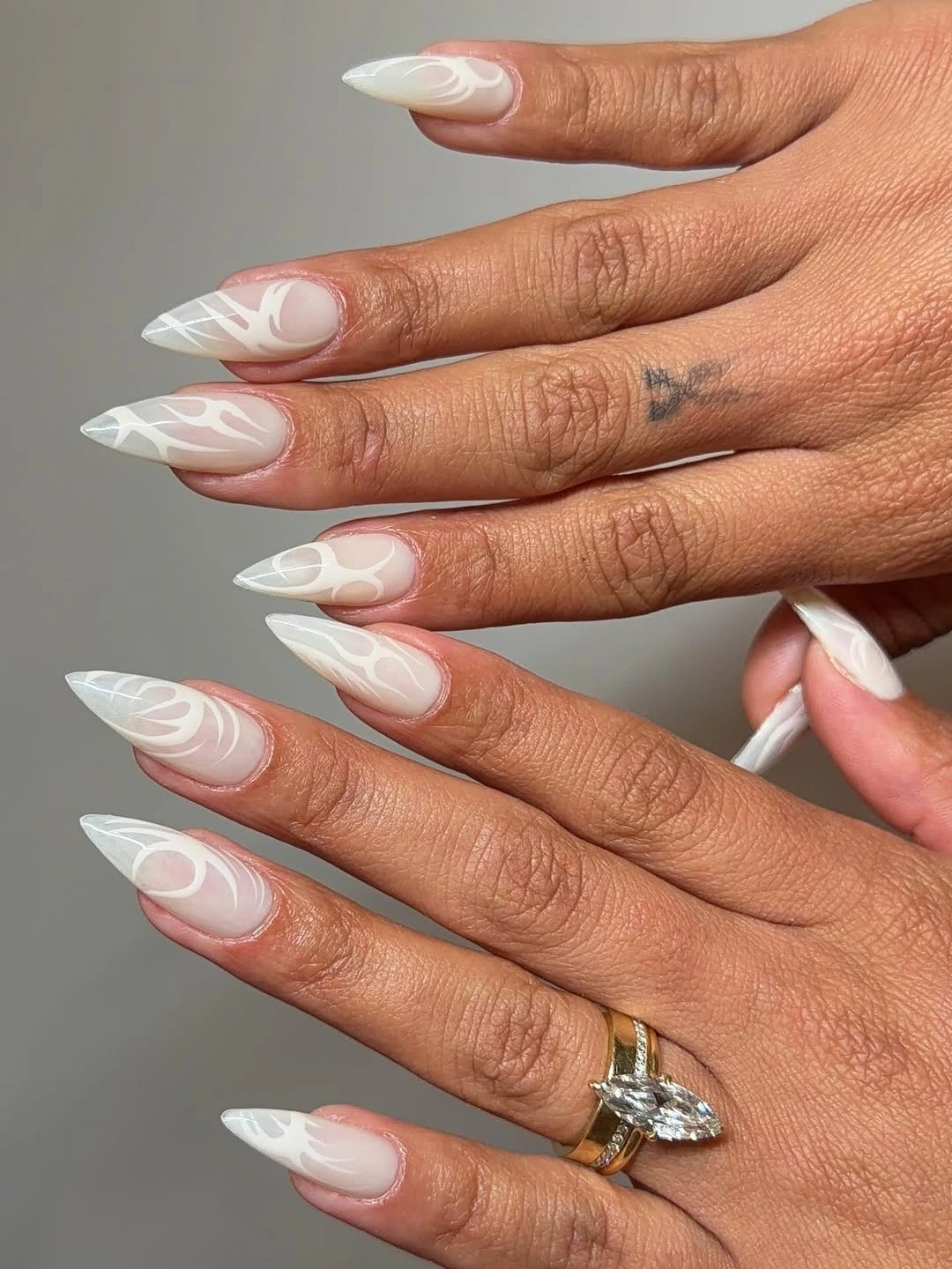 stylish fall nails for brown skin tone Soft White Abstract Almond Nails