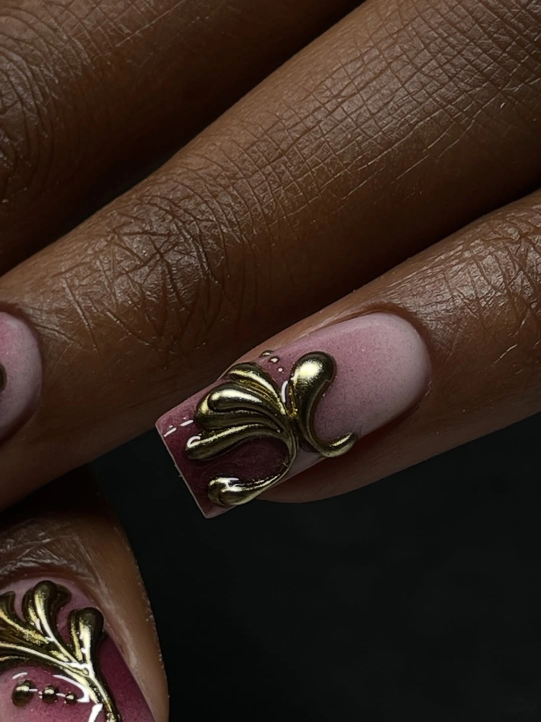 stylish fall nails for brown skin tone Burgundy And Gold With Vintage Glamour