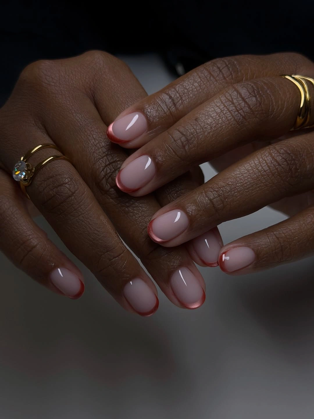 stylish fall nails for dark skin 2026 Rose Chrome Micro French Elegance