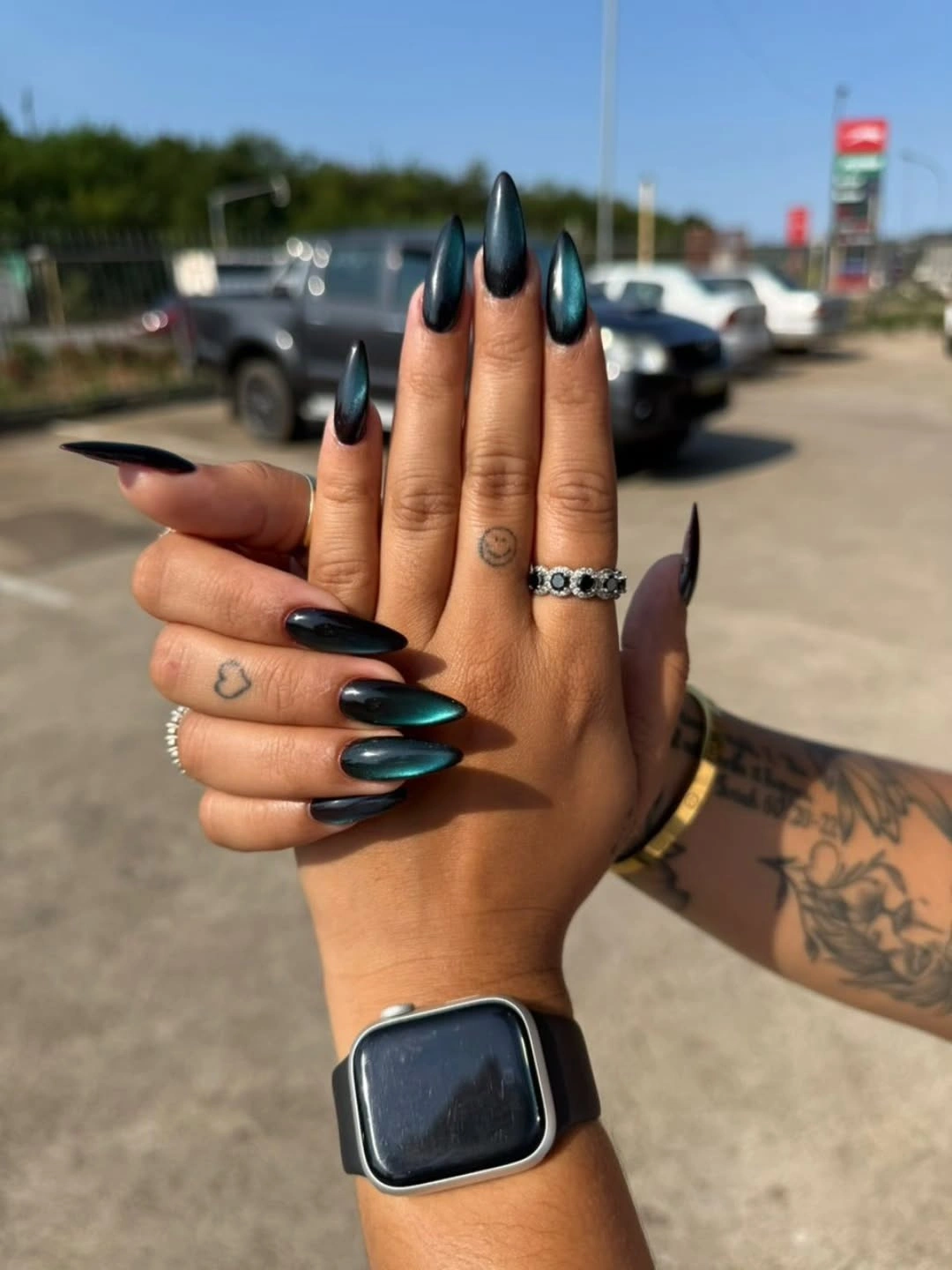 stylish fall nails for dark skin 2026 Midnight Green Velvet Cat Eye