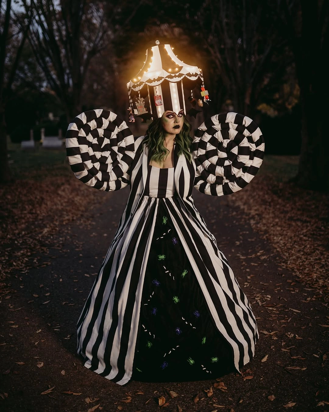 stylish halloween costume ideas 2026 Beetlejuice Carnival Queen