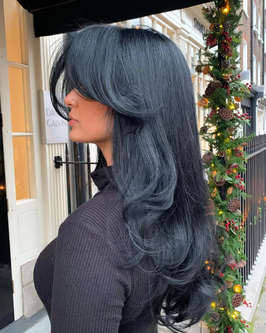 stylish middle parting hairstyles Layered Black Hair With Curtain Volume