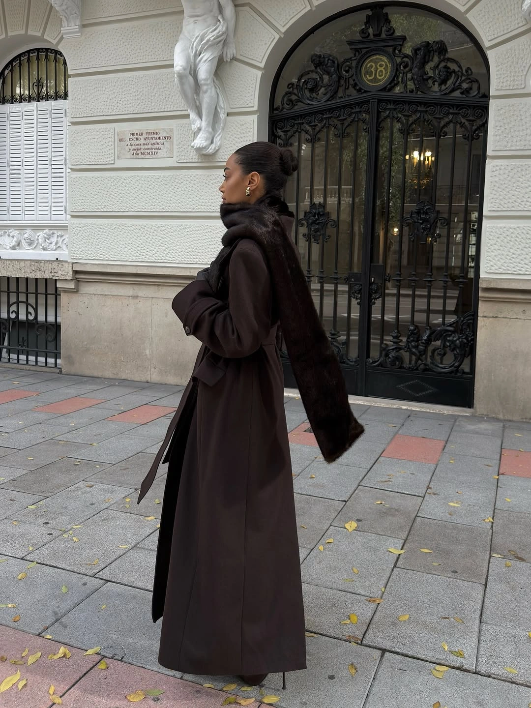 stylish october outfits ideas 2026 Deep Brown With a Luxurious Long Scarf