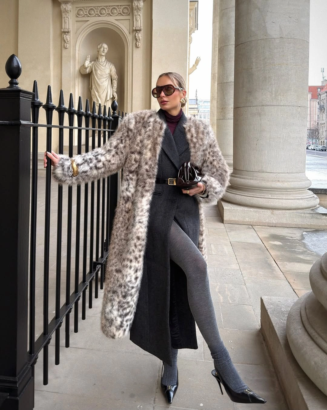stylish october outfits ideas 2026 Dark Tailoring With A Soft Fur Finish