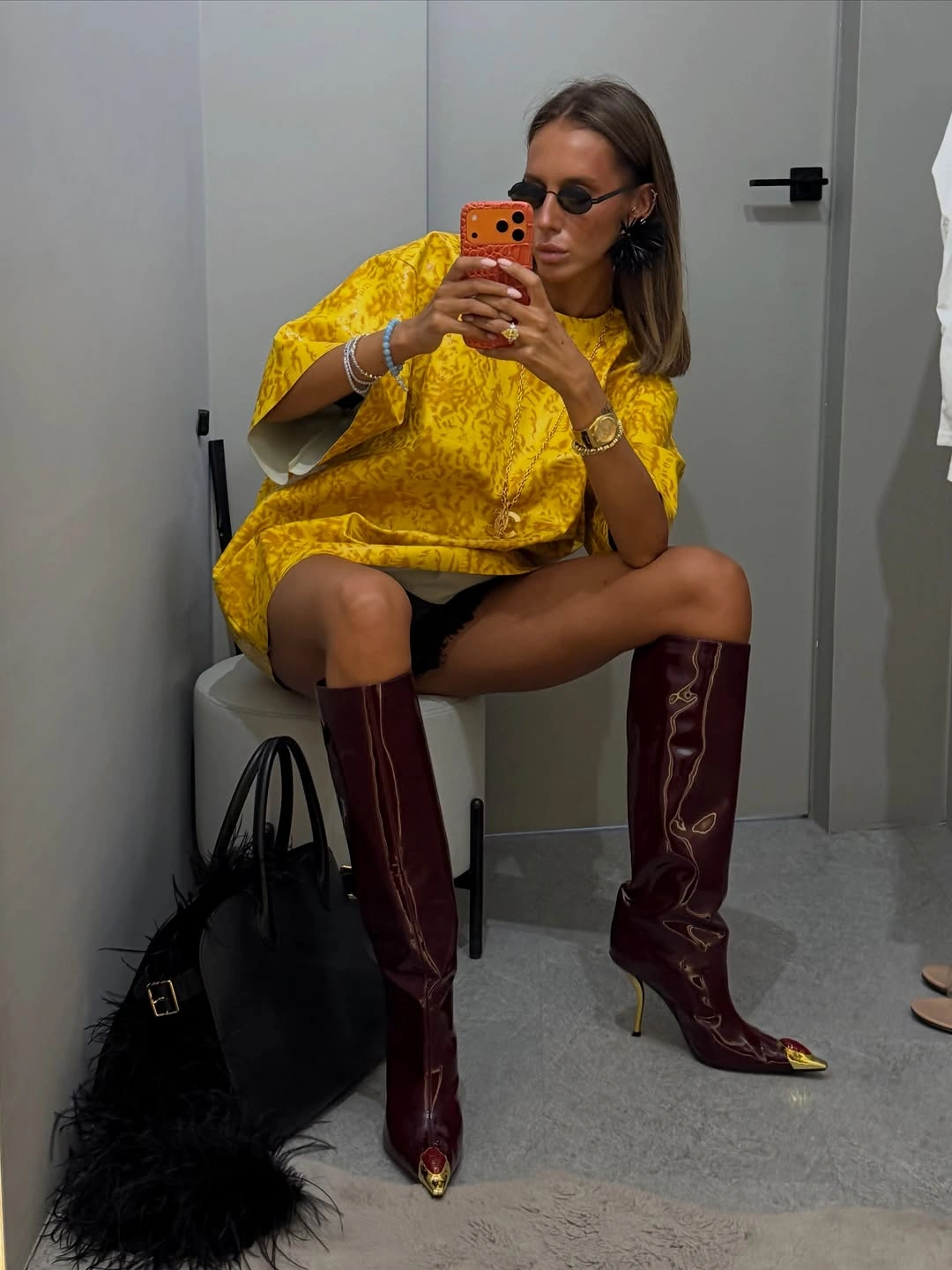 stylish september fashion trends 2026 Yellow Top and Burgundy Boots