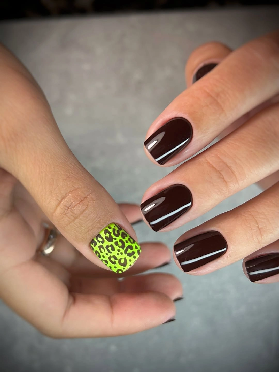 Trendy Dark Fall Nails 2026 Short Square Espresso Leopard Design
