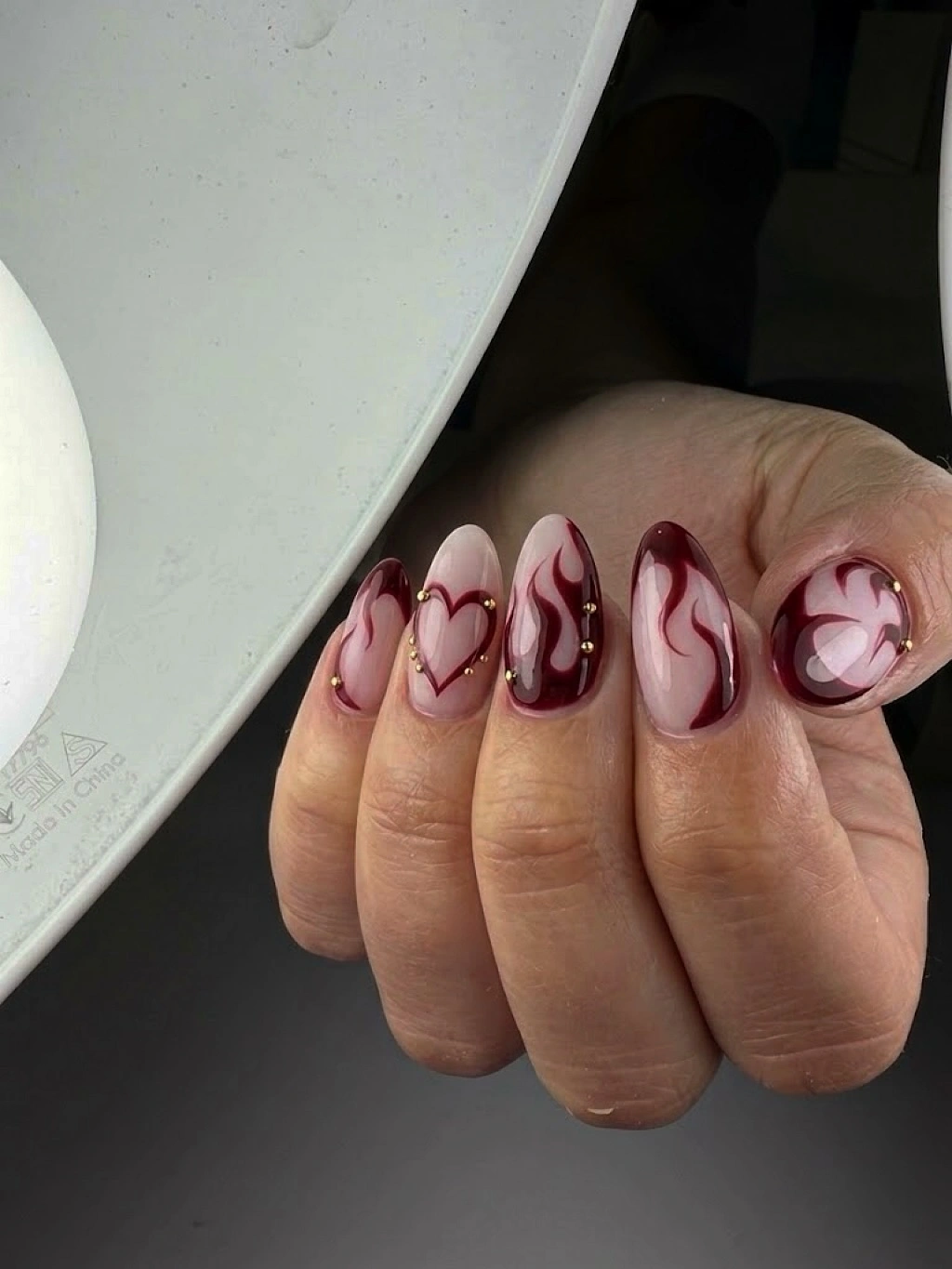 trendy fall burgundy nails with design Romantic Burgundy Swirls With Tiny Gold Accents