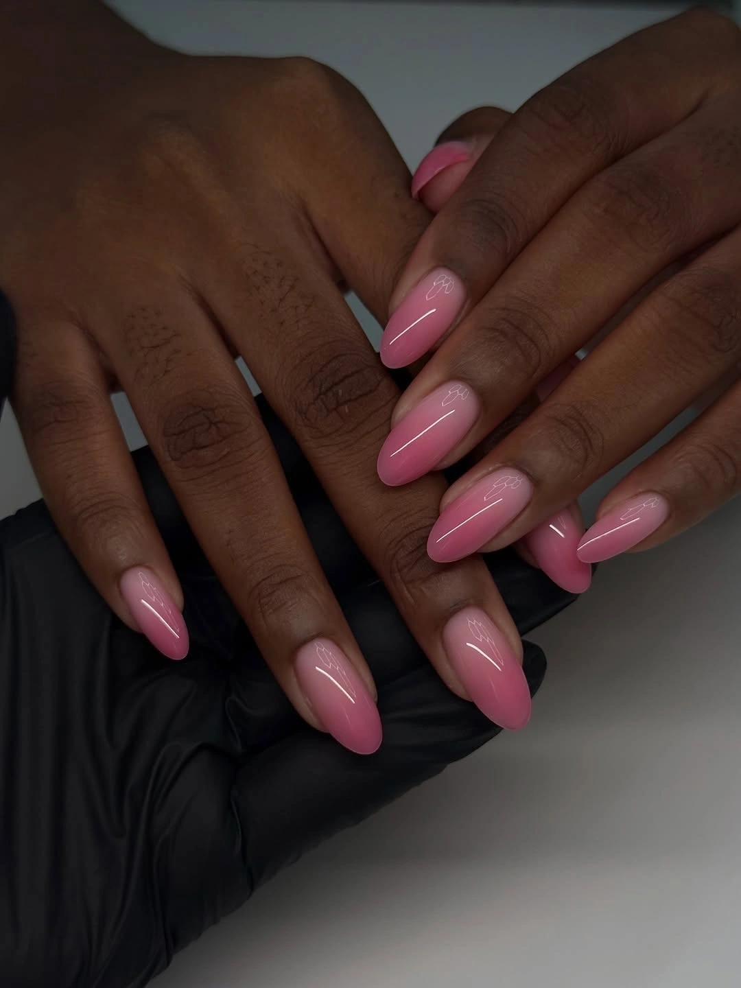 rich fall nails colors for dark skin Glossy Pink Almond Nails With Delicate White Details