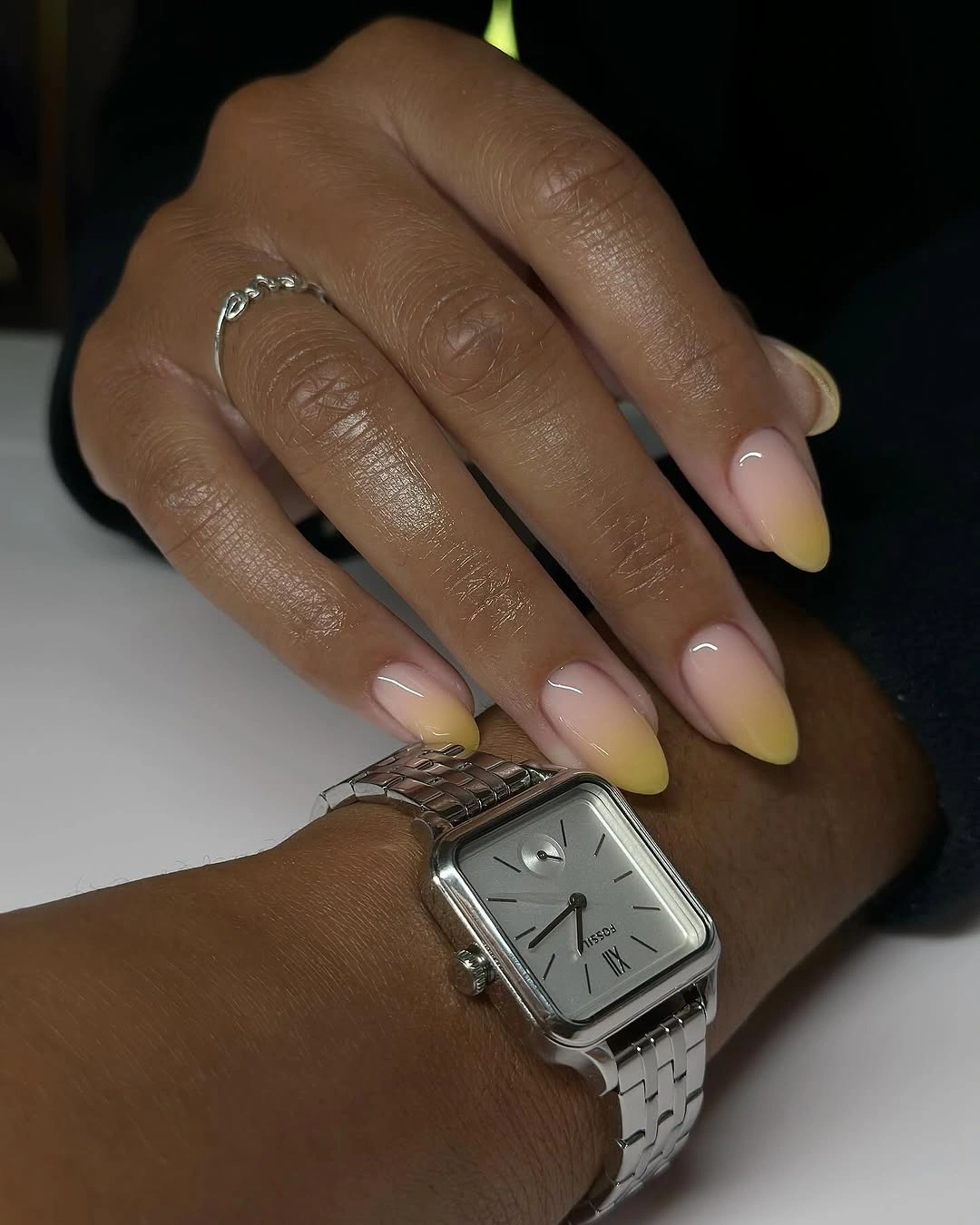 rich fall nails colors for dark skin sheer blush yellow almond nails