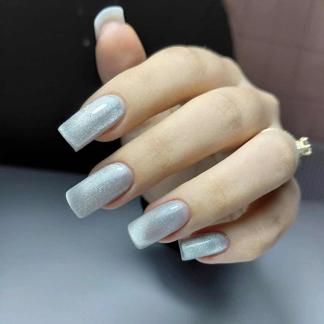 trendy fall nails for pale skin 2026 Icy Silver Glitter for Pale Skin
