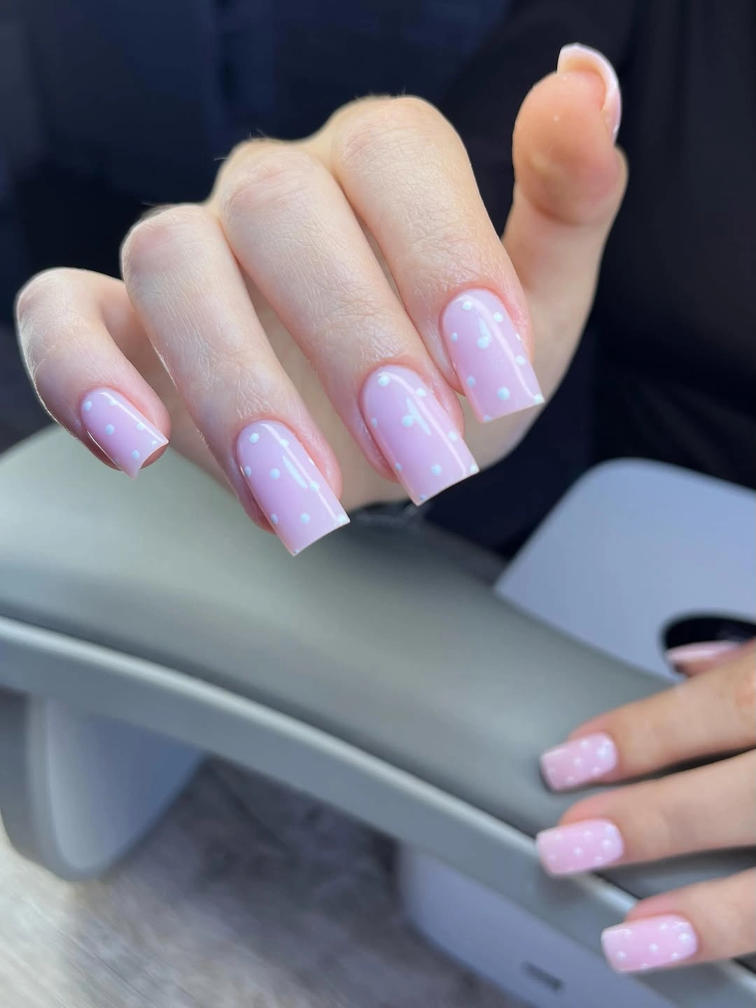 trendy fall nails for pale skin 2026 - Soft Lavender With Tiny White Dots