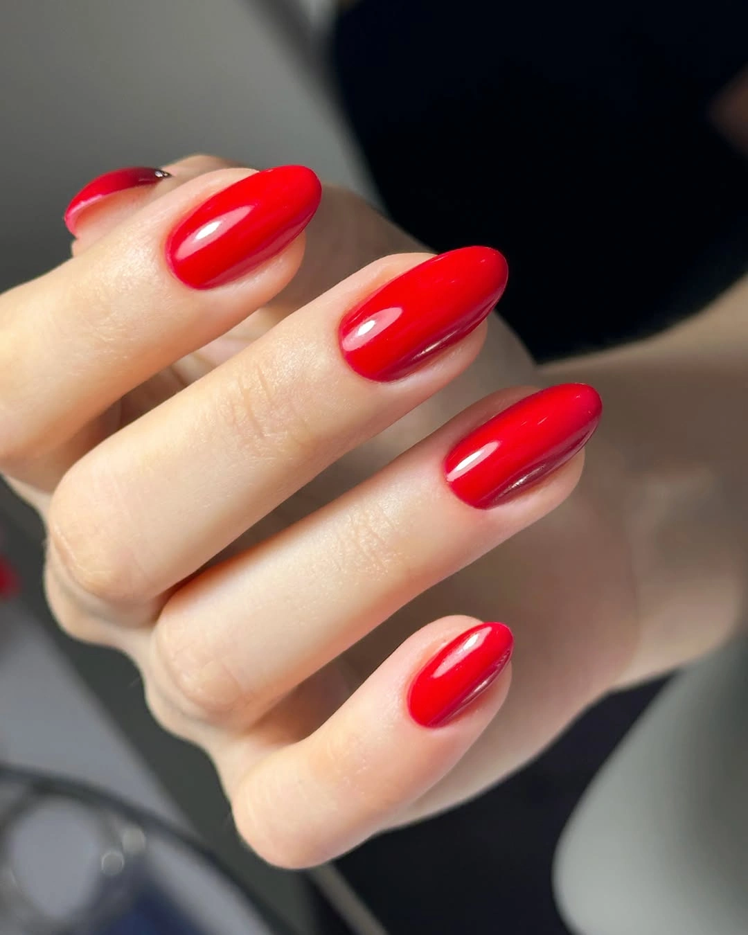 trendy fall nails for pale skin 2026 - Glossy Tomato Red for a Classic Fall Statement