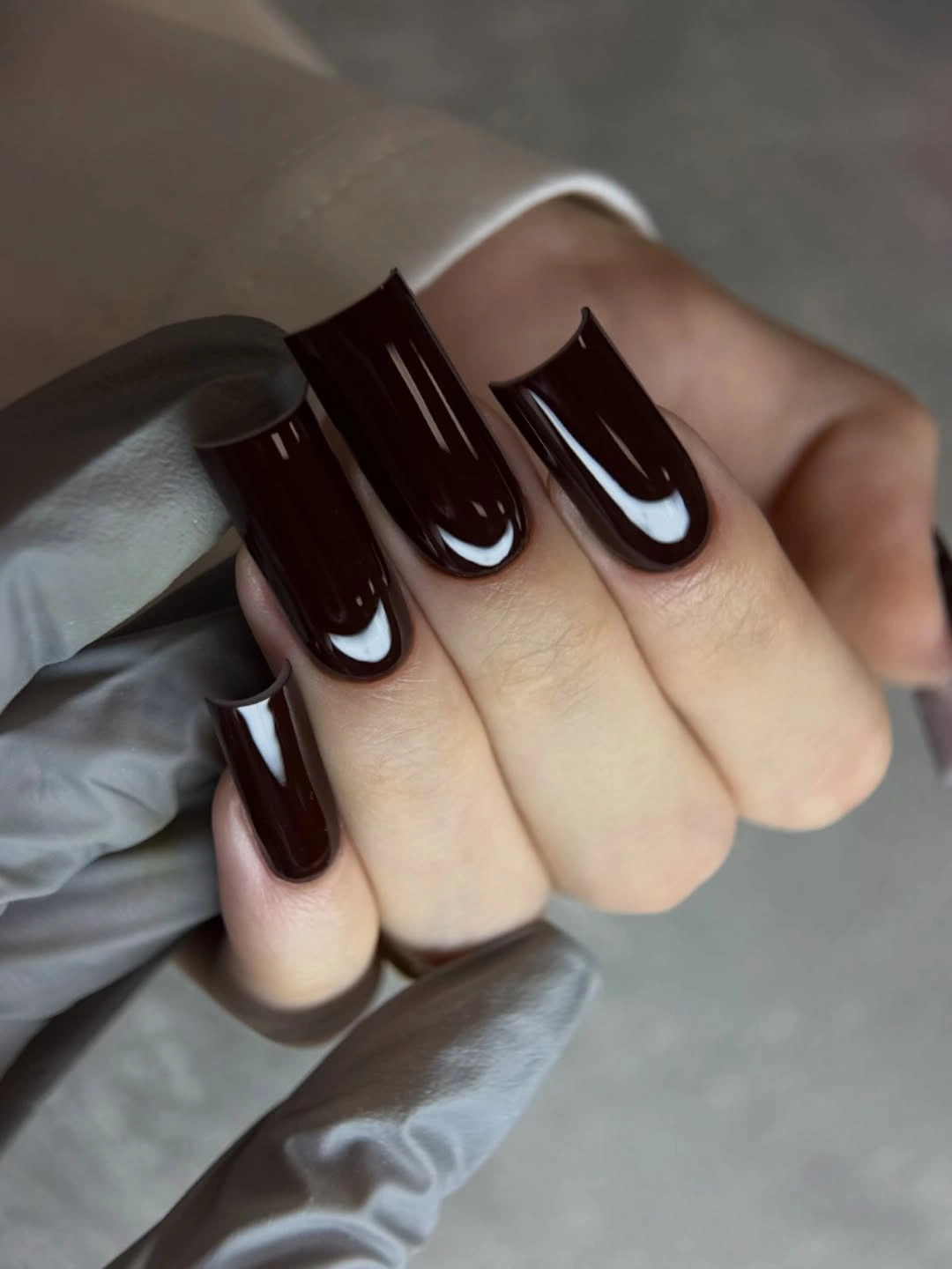 trendy fall nails for pale skin 2026 Deep Chocolate Brown With a White Accent