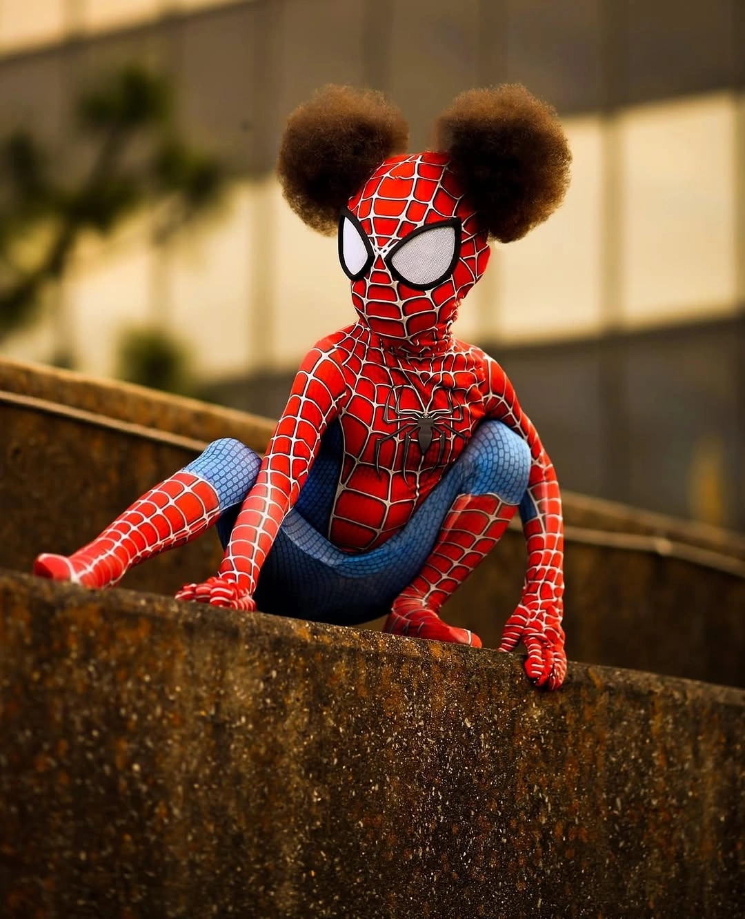 unique halloween costume for kids 2026 Spider-Man superhero costume with natural hair puffs
