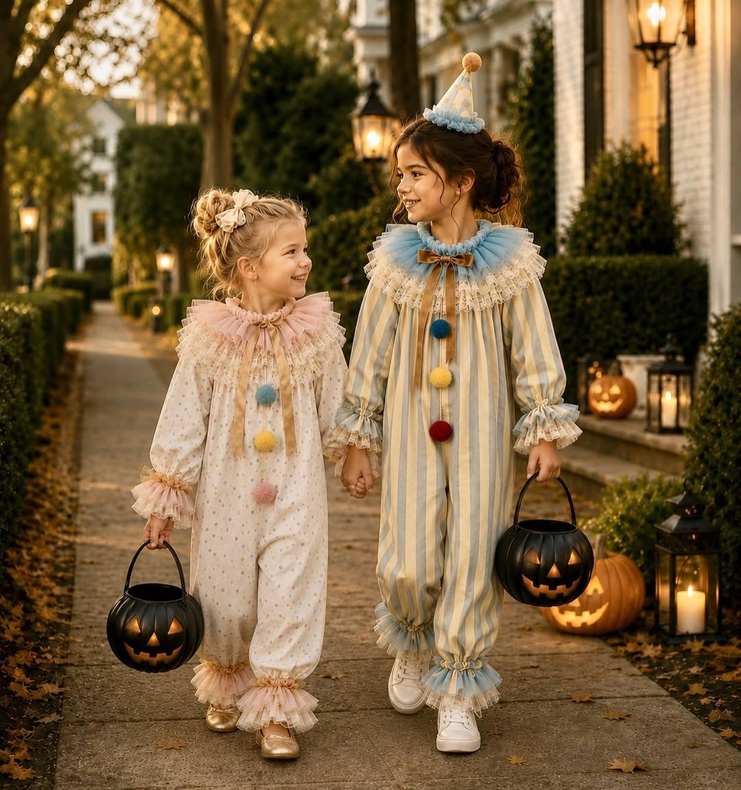 unique halloween costume for kids 2026 vintage clown duo costume