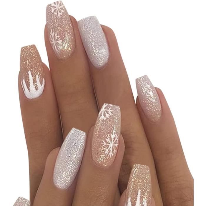 Champagne Nude Snowflake Coffin Nails Champagne Nude Snowflake Coffin Nails β Winter Coffin Nails