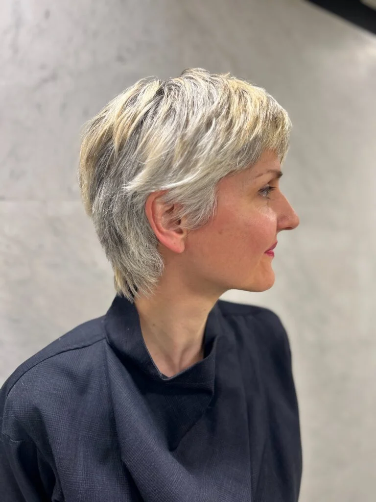 Textured Pixie With Silver Highlights — Winter Haircuts for Thick Hair