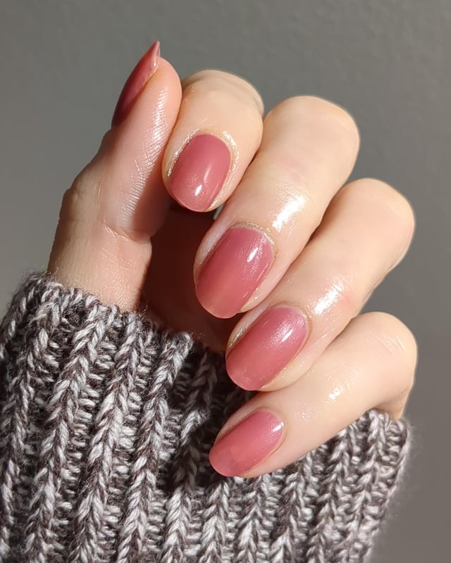 Sheer Pink Gradient Blue Line French — Winter Round Nails
