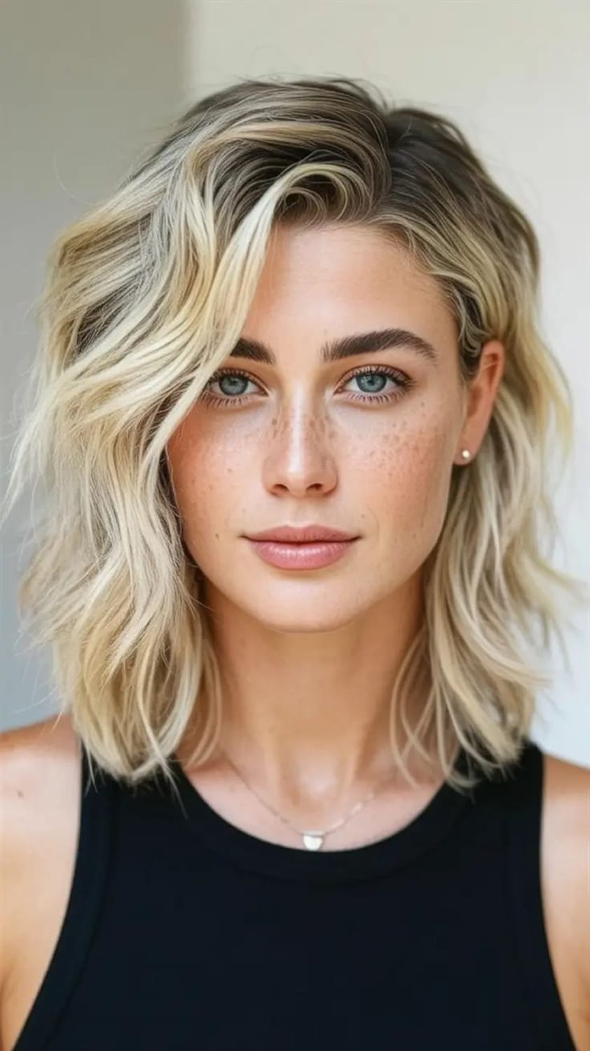 Ash Blonde Lob With Loose Waves Ash Blonde Lob With Loose Waves β Winter Haircuts for Wavy Hair