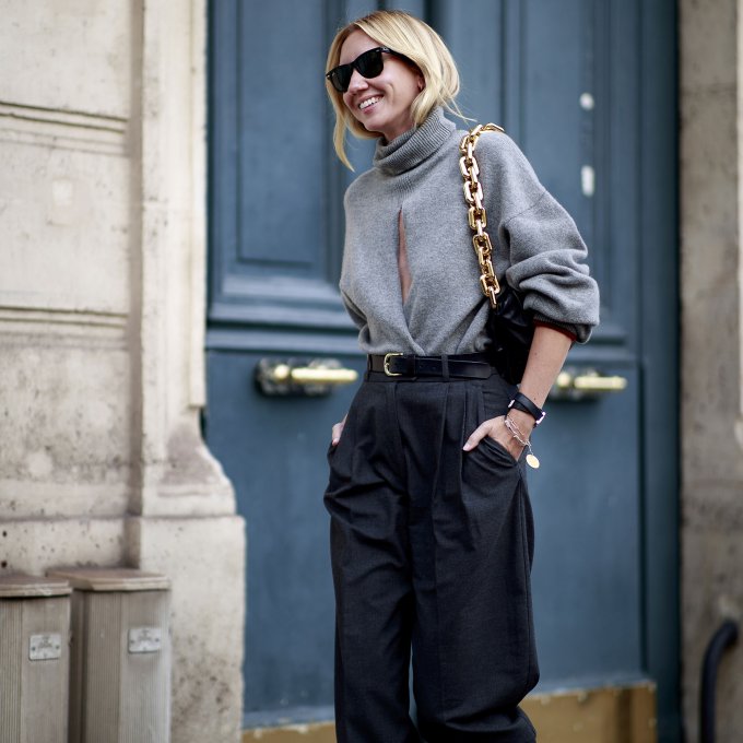 Camel Coat Over Distressed Knit and Leather Pants — Winter Outfits