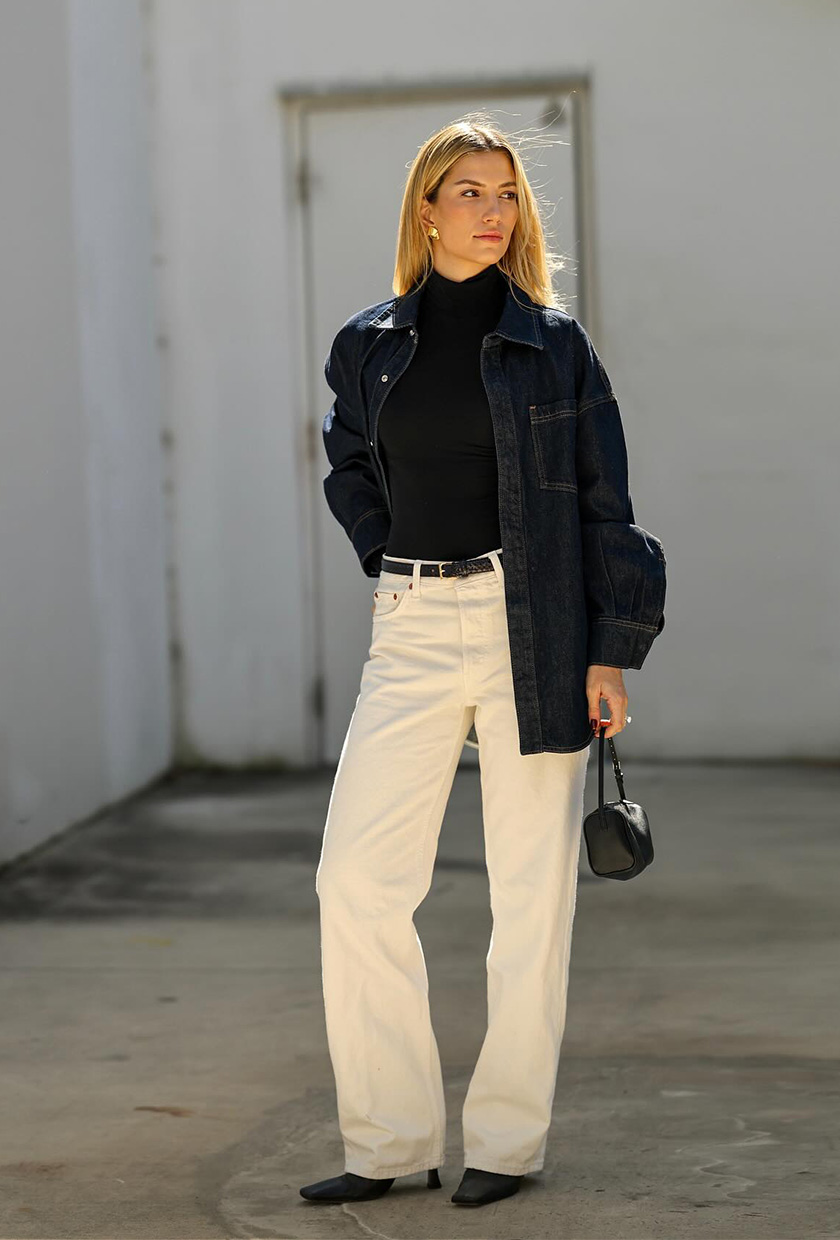Modern Workwear with an Oversized Denim Shirt Jacket Modern Workwear with an Oversized Denim Shirt Jacket β Winter Work Outfits
