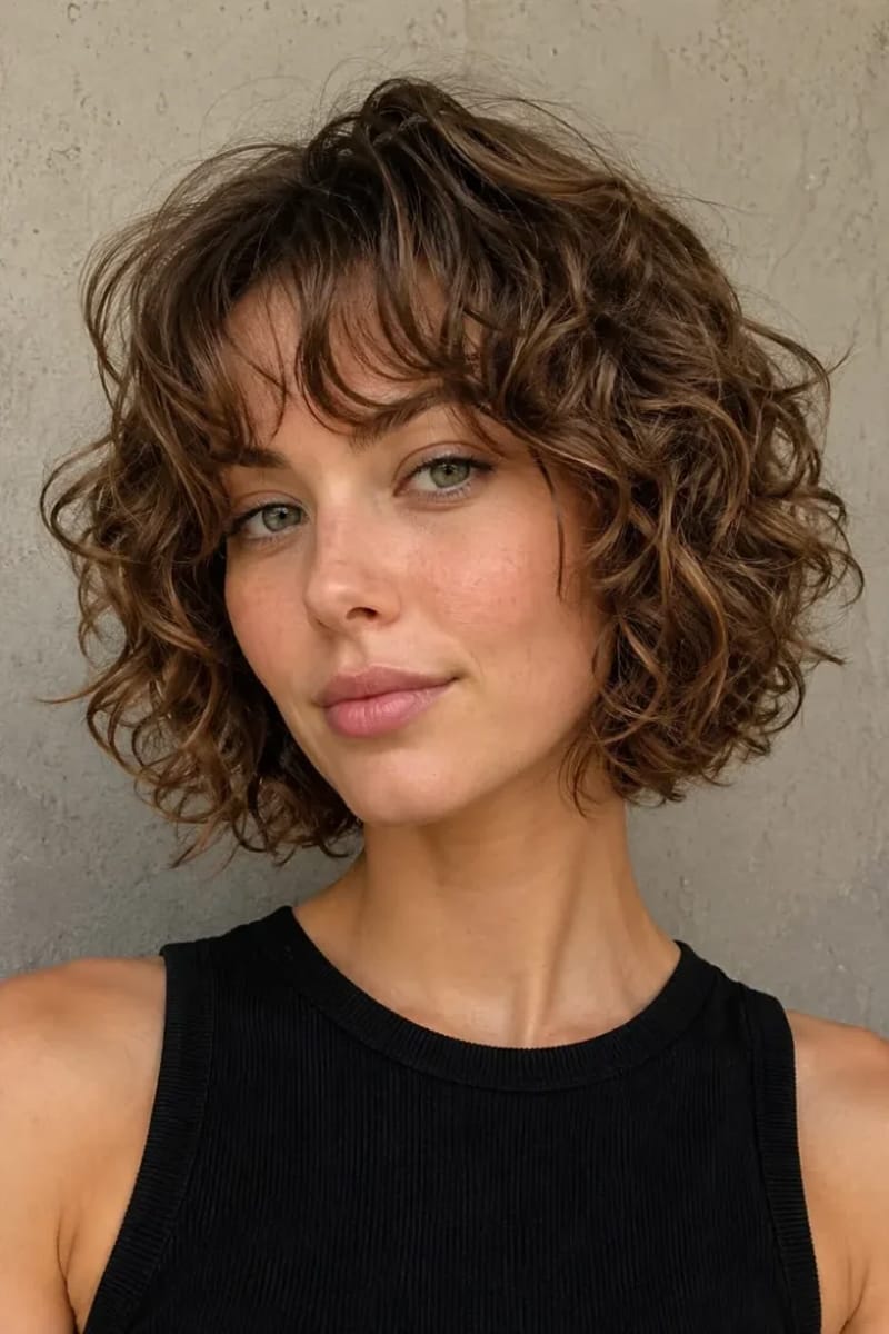 Textured Bob With Curtain Bangs Textured Bob With Curtain Bangs β Winter Haircuts for Wavy Hair