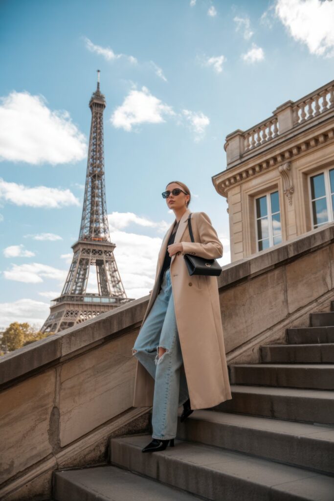 Long Beige Coat Over Black Top and Ripped Jeans Long Beige Coat Over Black Top and Ripped Jeans β Comfy Winter Outfits