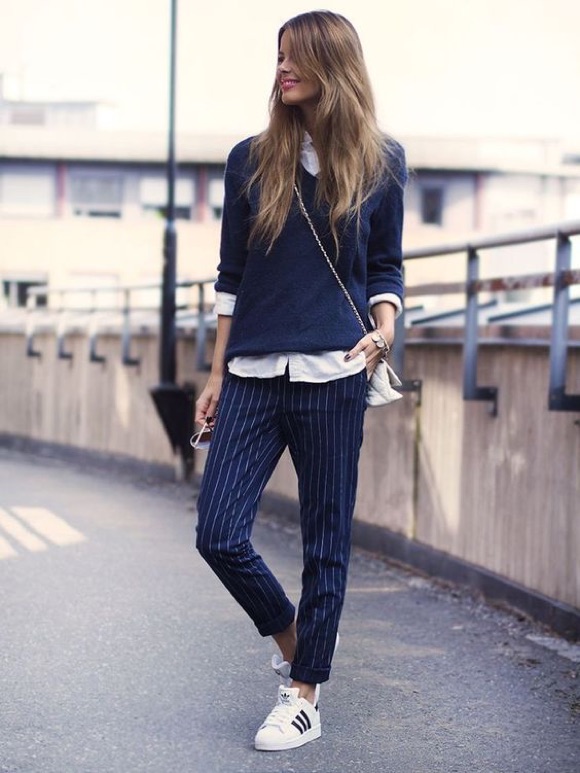 Preppy Layers: V-Neck Sweater and Pinstripe Trousers Preppy Layers: V-Neck Sweater and Pinstripe Trousers β Fall to Winter Outfits
