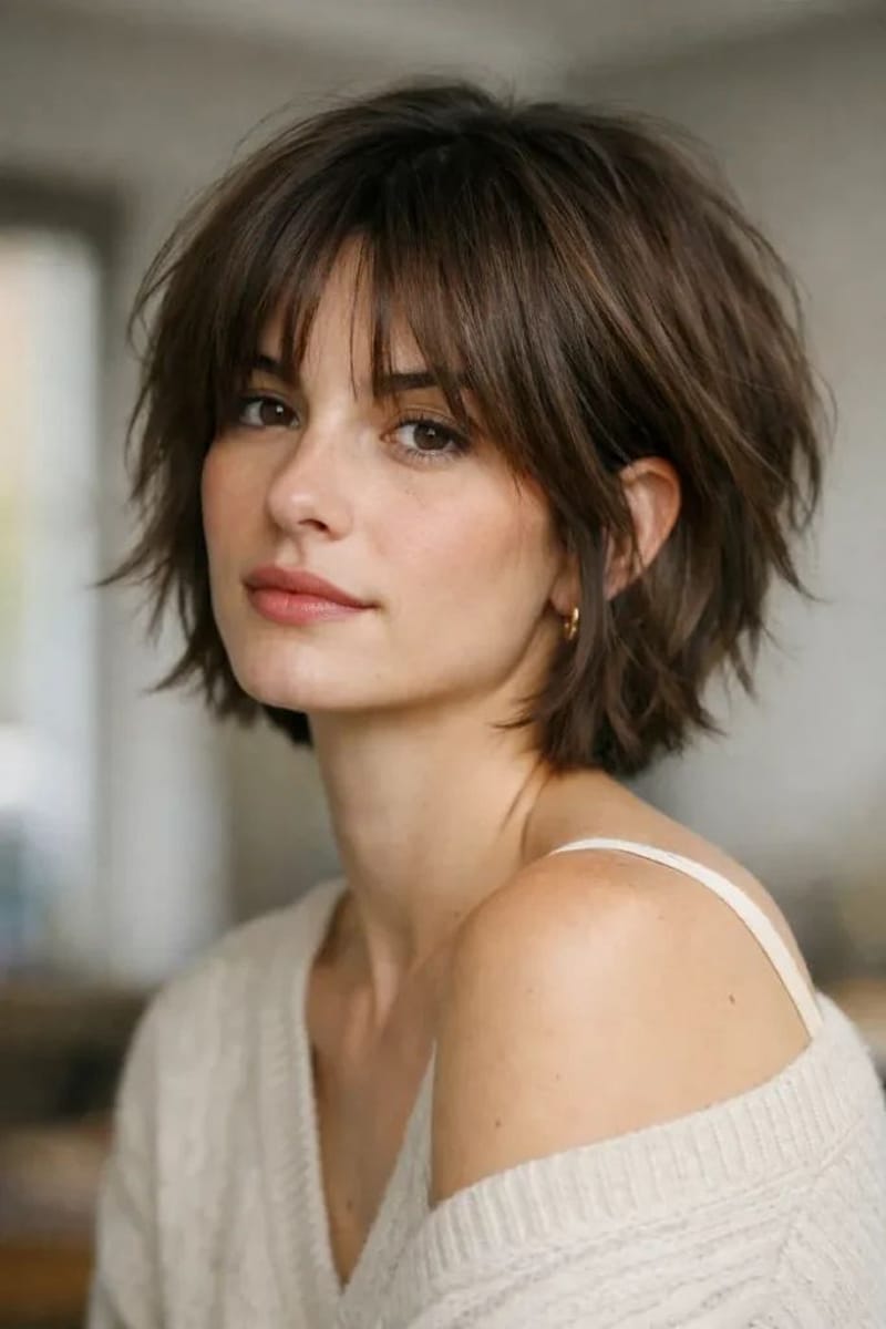 Layered Bob With Blunt Bangs — Winter Haircuts for Thick Hair